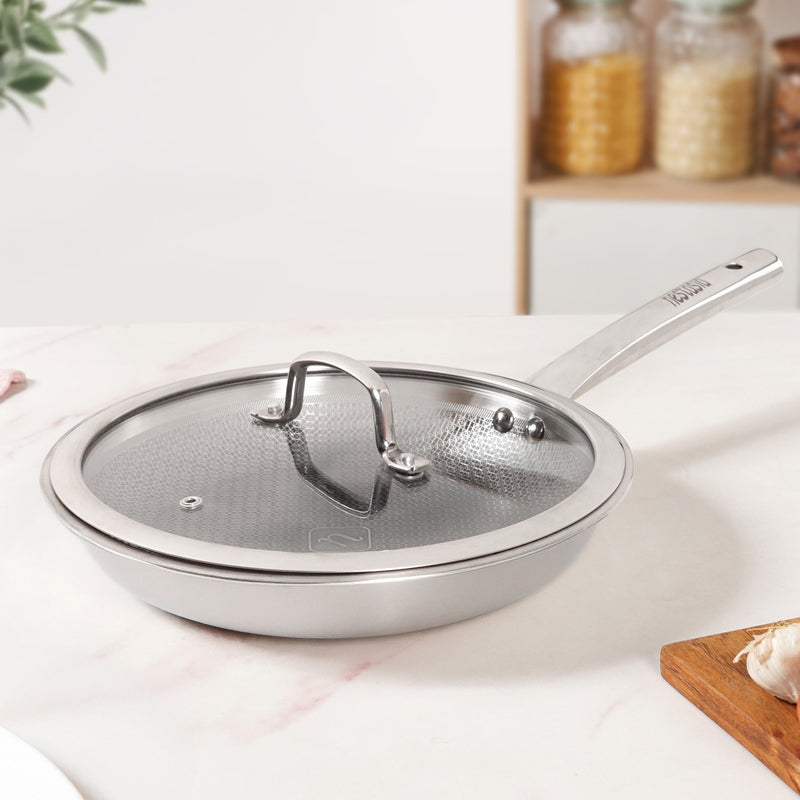 Non Stick Triply Induction Safe Honeycomb Frypan With Lid 2000ml