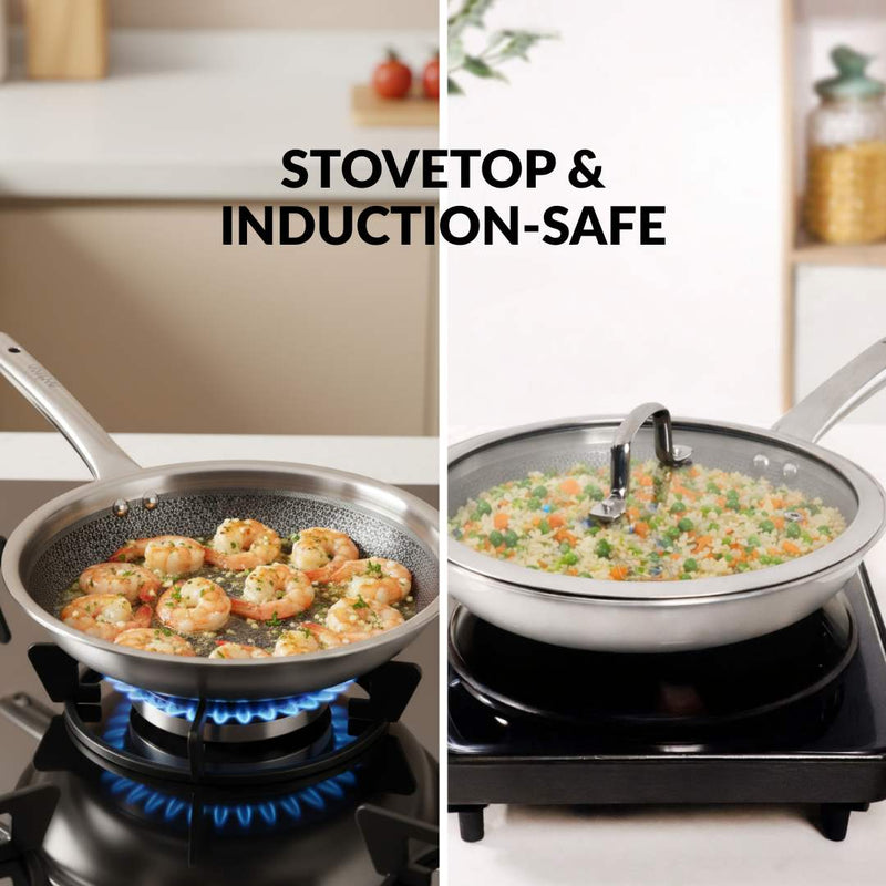 Non Stick Triply Induction Safe Honeycomb Frypan With Lid 2000ml