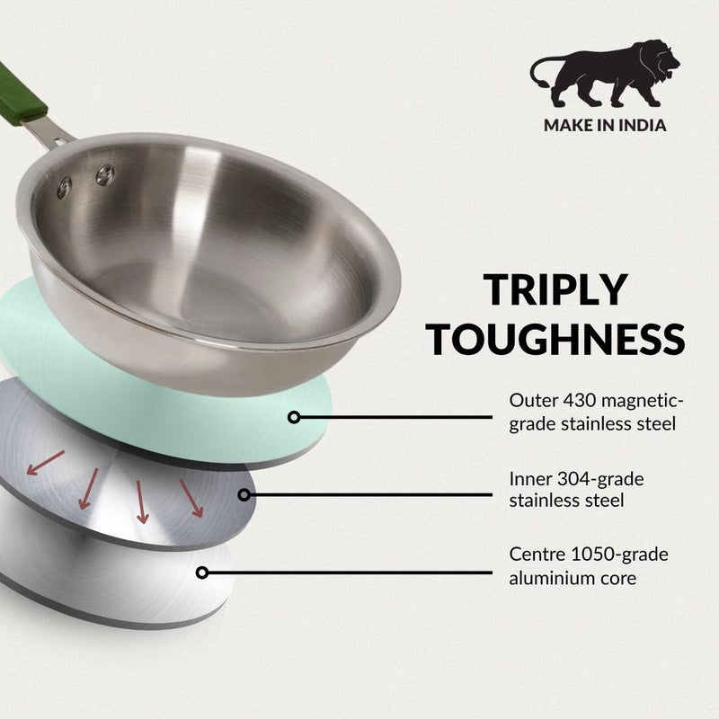 Pico Mini Triply Steel Fry Pan With Silicone Handle 900ml