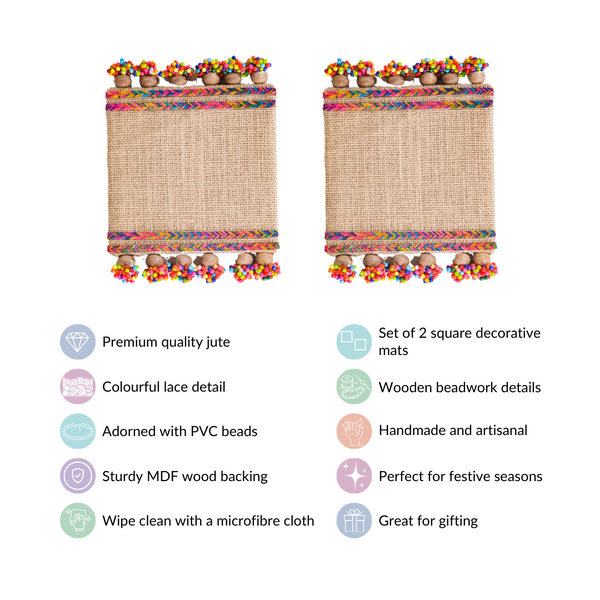 Colourful Jute Mini Trivet Mats Set of 2 Online - Premium Trivet | Nestasia