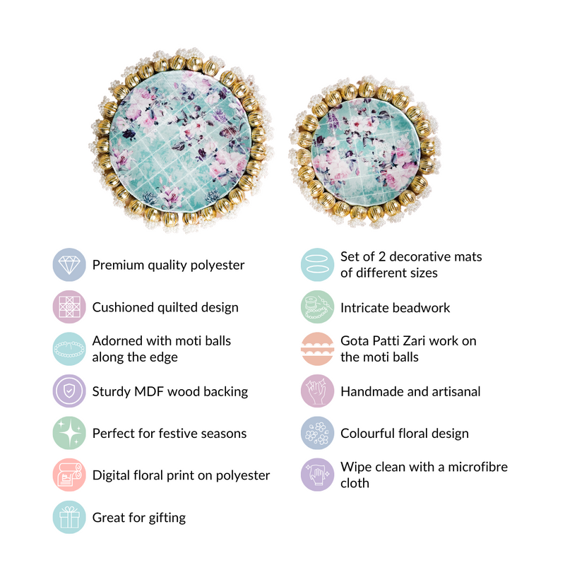 Pearls Decorative Round Trivet Mat Set Of 2 Green