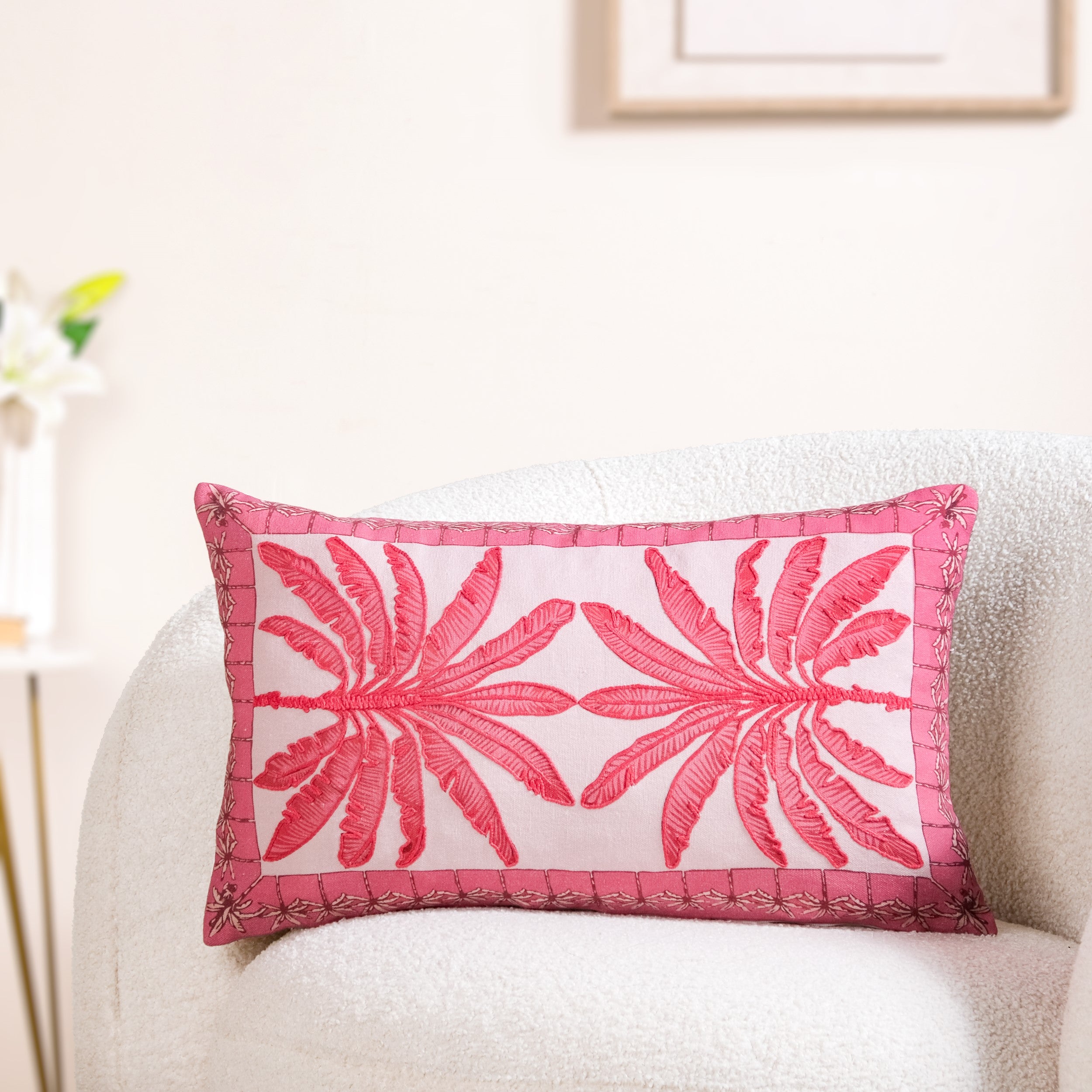 Vibrant Tropic Embroidered Cotton Cushion Cover 50x30cm