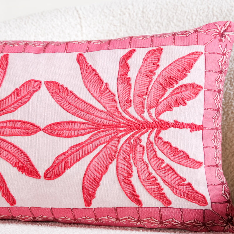 Tropical Blush Embroidered Cotton Cushion Cover 40x40cm