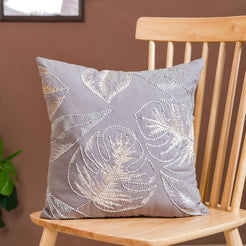 Grey Tropical Ferns Cushion Cover 15x15 Inch