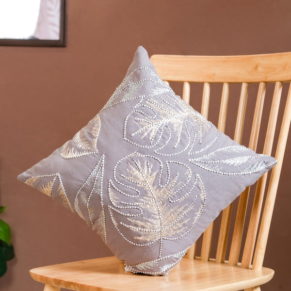 Grey Tropical Ferns Cushion Cover 15x15 Inch