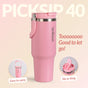 PickSip 40 Insulated Tumbler Bottle With Top Handle Tropical Pink 1200ml