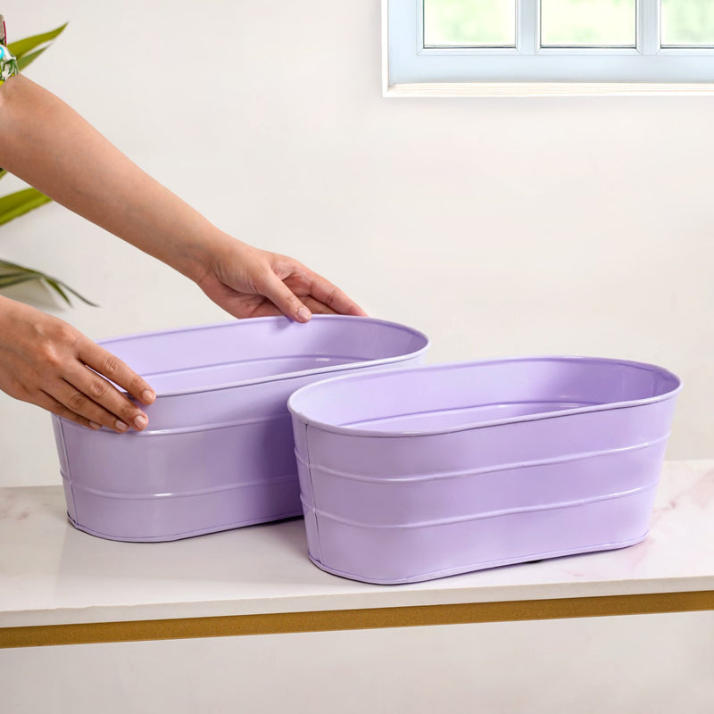 Trough Lined Lavender Oval Plant Holder Set Of 2