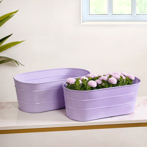 Trough Lined Lavender Oval Plant Holder Set Of 2