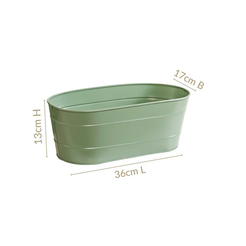Trough Lined Oval Metal Planter Set Of 2 Sage Green