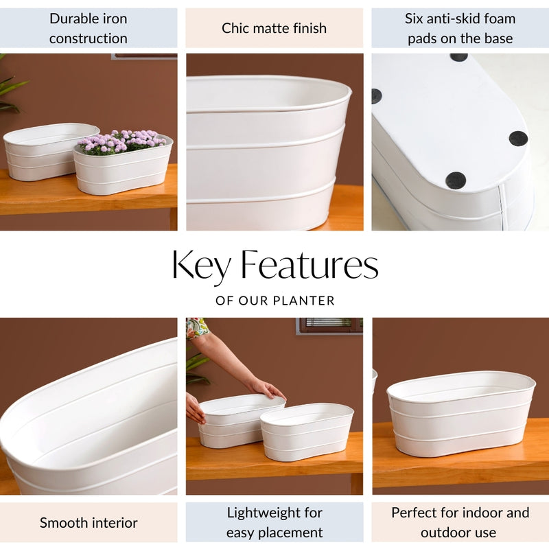 Trough Lined Minimalist Oval Plant Holder Set Of 2 Ivory