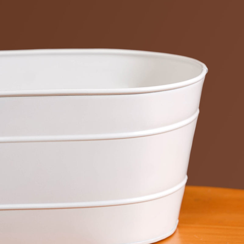 Trough Lined Minimalist Oval Plant Holder Set Of 2 Ivory