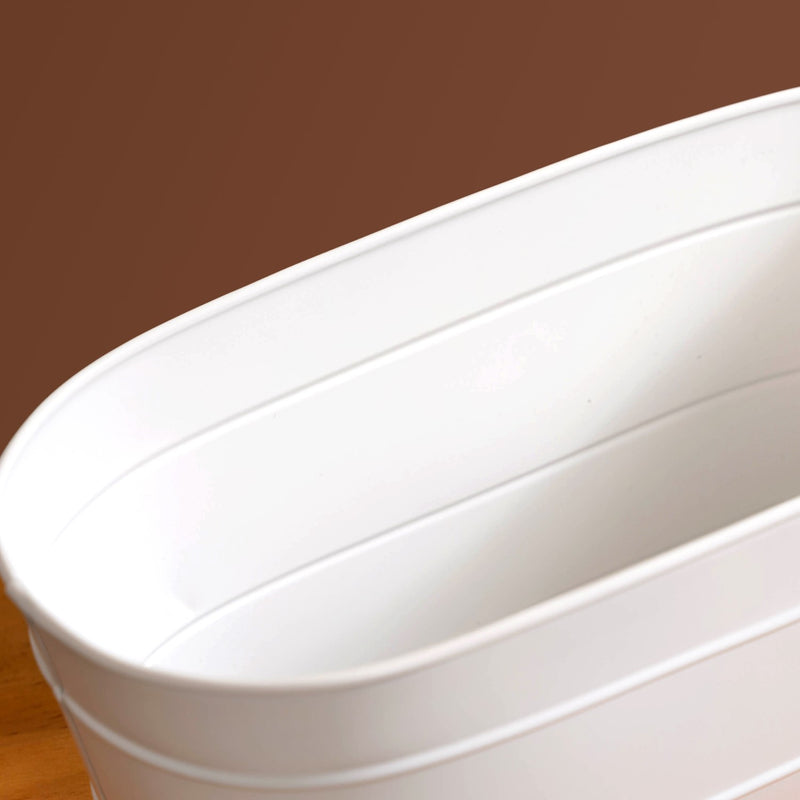 Trough Lined Minimalist Oval Plant Holder Set Of 2 Ivory