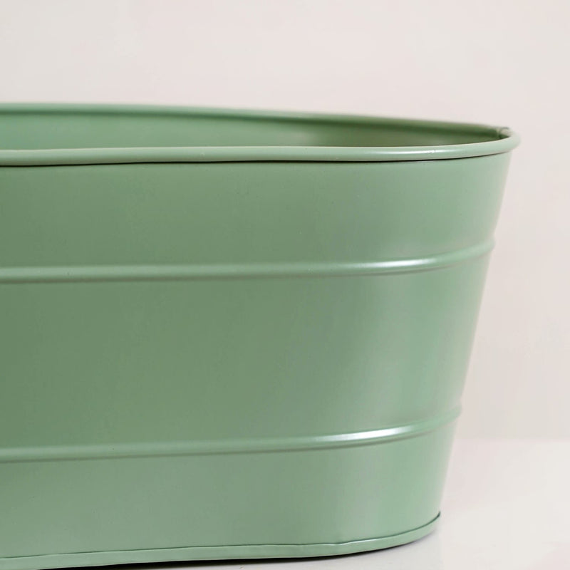 Trough Lined Oval Metal Planter Set Of 2 Sage Green