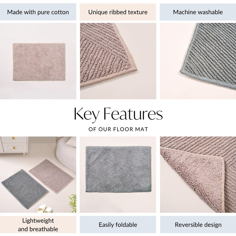 Tufted Anti Slip Cotton Reversible Muted Tones Floor Mat Duo 60x40cm