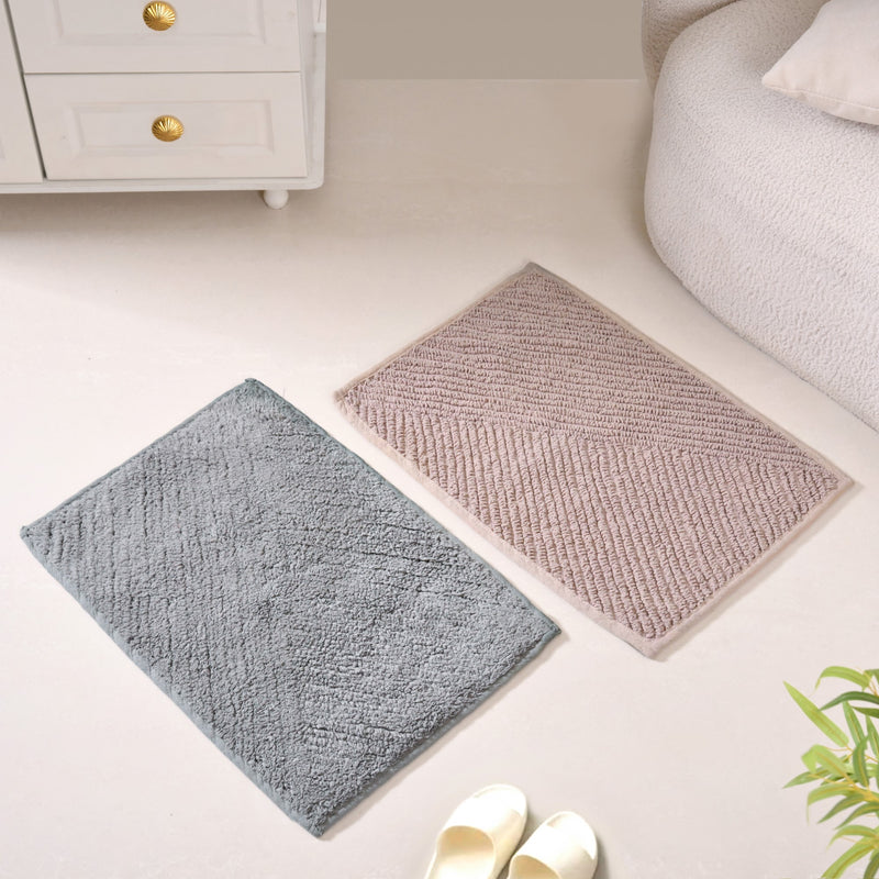 Tufted Anti Slip Cotton Reversible Muted Tones Floor Mat Duo 60x40cm