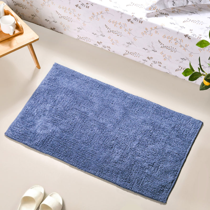 Tufted Anti Slip Pure Cotton Reversible Floor Mat Navy Blue 84x50cm