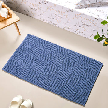 Tufted Anti Slip Pure Cotton Reversible Floor Mat Navy Blue 84x50cm