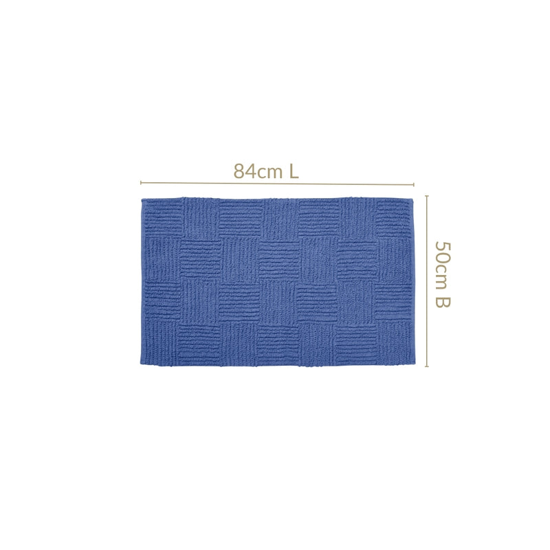 Tufted Anti Slip Pure Cotton Reversible Floor Mat Navy Blue 84x50cm