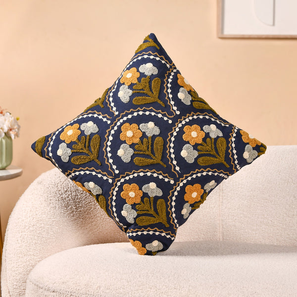 Tufted Blossoms Art Deco Blue Cushion Cover 40x40cm