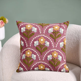 Tufted Blossoms Art Deco Purple Cushion Cover