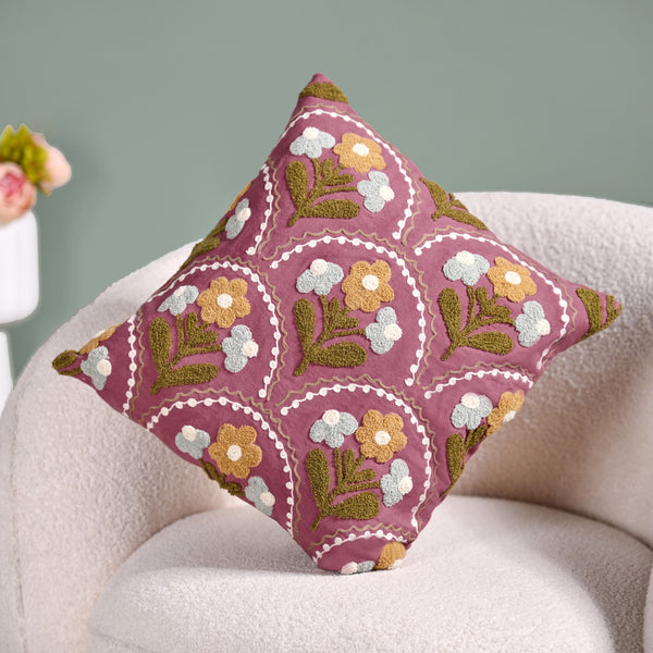 Tufted Blossoms Art Deco Purple Cushion Cover 40x40cm