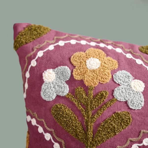 Tufted Blossoms Art Deco Purple Cushion Cover 40x40cm