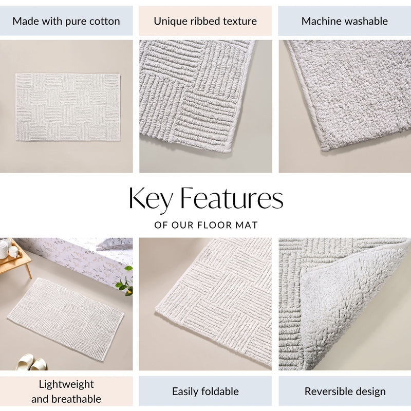  Tufted Cotton Anti Slip Reversible Floor Mat Light Grey 84x50cm