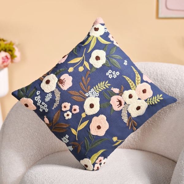 Tufted Floral Embroidered Cushion Cover 40x40cm