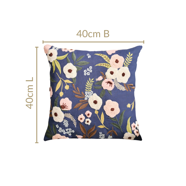 Tufted Floral Embroidered Cushion Cover 40x40cm