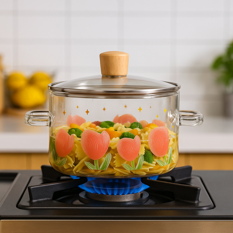 Tulip Borosilicate Glass Cooking Pot With Lid 1800ml