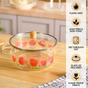 Tulip Print Borosilicate Glass Cooking Pot With Lid 2500ml