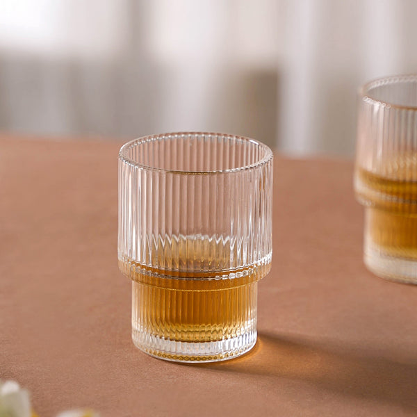 Set Of 6 Stackable Drinking Glasses Ribbed
