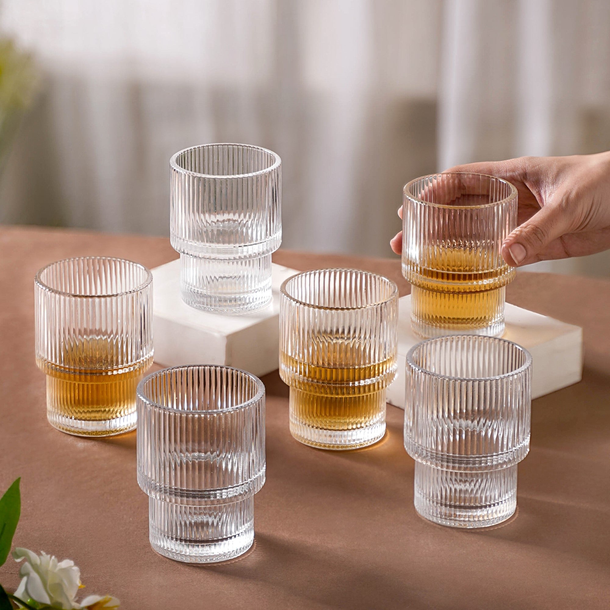 Ribbed Short Drinking Glasses (Set of 4)