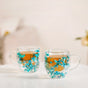 Turquoise Flowers Double Walled Mug Set Of 2 250ml