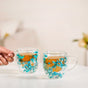 Turquoise Flowers Double Walled Mug Set Of 2 250ml