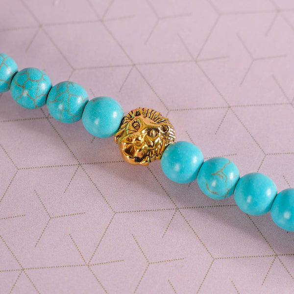 Turquoise Stone Bracelet With Lion Head Charm