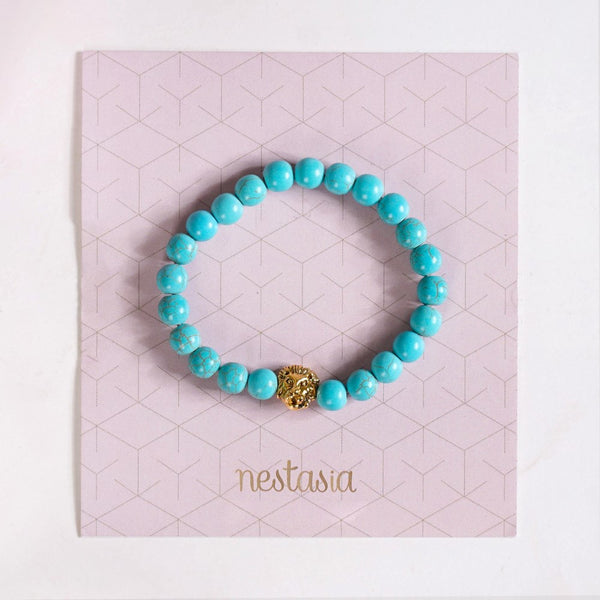 Turquoise Stone Bracelet With Lion Head Charm