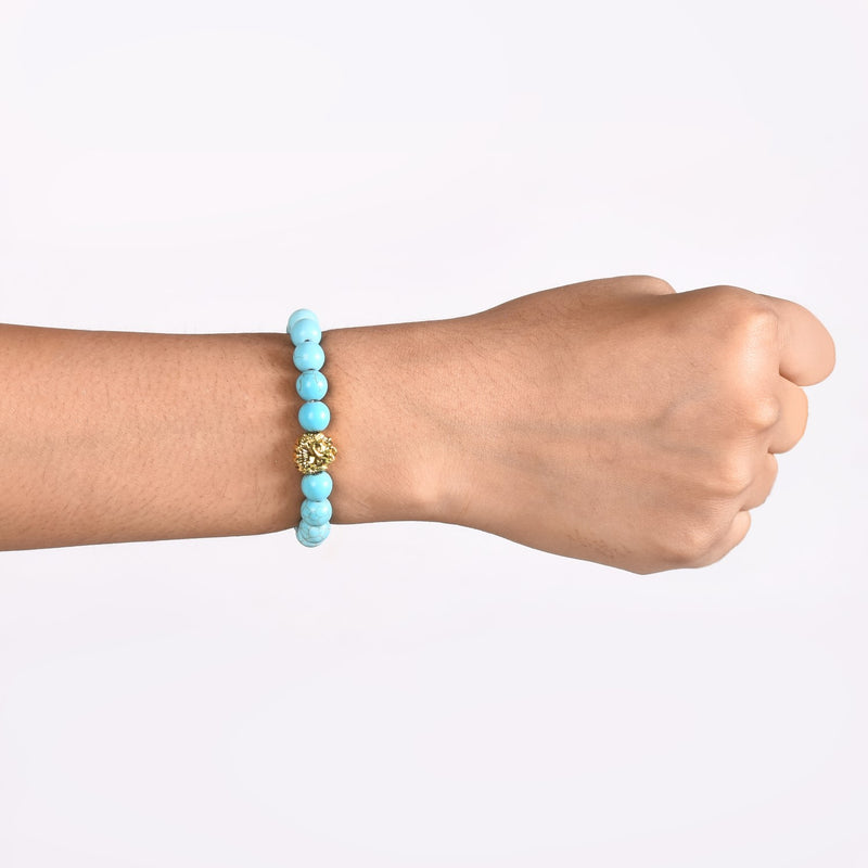 Turquoise Stone Bracelet With Lion Head Charm