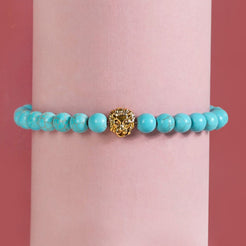 Turquoise Stone Bracelet With Lion Head Charm