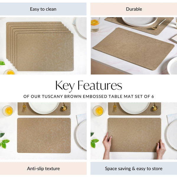 Tuscany Brown Embossed Table Mat Set Of 6