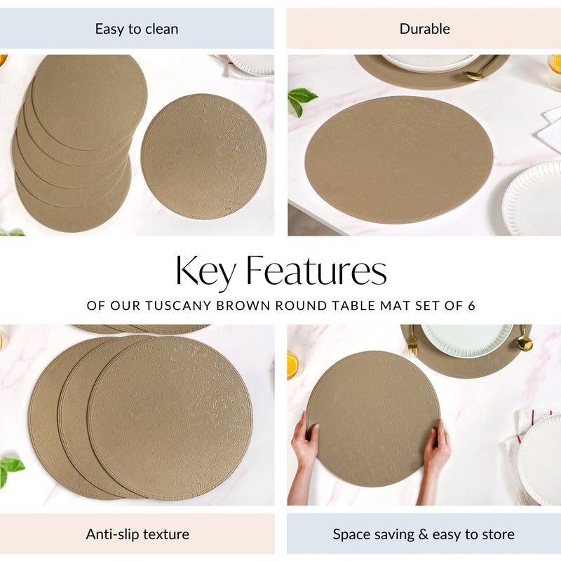 Tuscany Brown Round Table Mat Set Of 6