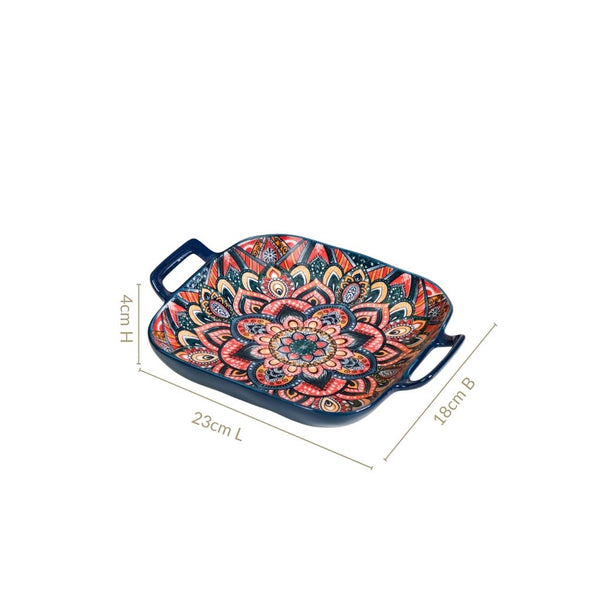 Mandala Melange Ceramic Serving Platter Dish Square Blue