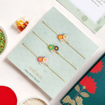 Twin Flowers Set Of 3 Rakhi Gift Box