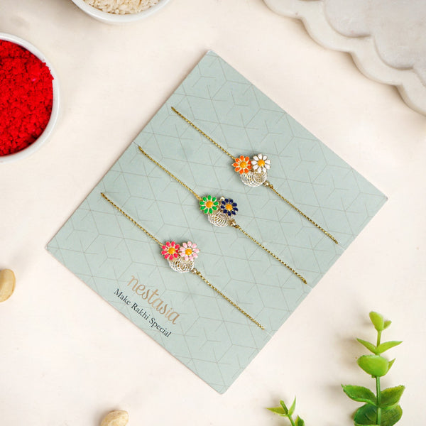 Twin Flowers Set Of 3 Rakhi Gift Box