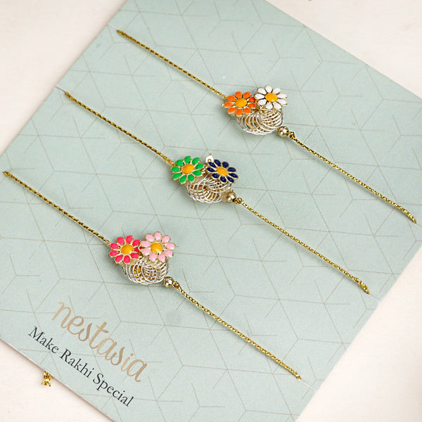 Twin Flowers Set Of 3 Rakhi Gift Box