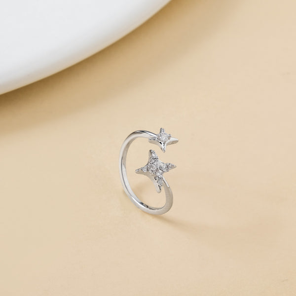 Twinkling Star Bypass Ring Silver