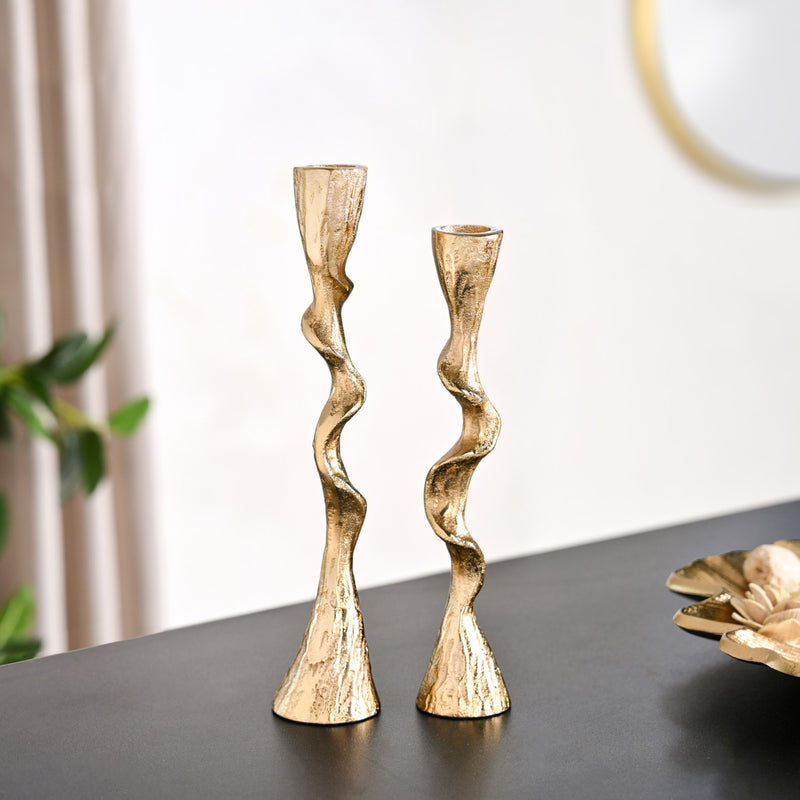 Twirl Table Candle Holder Set Of 2 Gold
