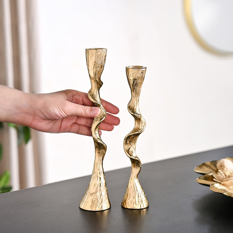 Twirl Table Candle Holder Set Of 2 Gold