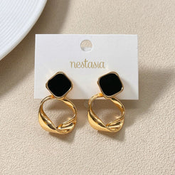 Twisted Hoop Dangling Earrings Black