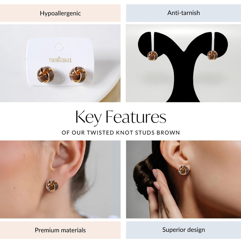 Twisted Knot Studs Brown